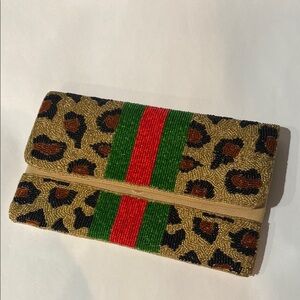 Leopard Print Beaded Clutch